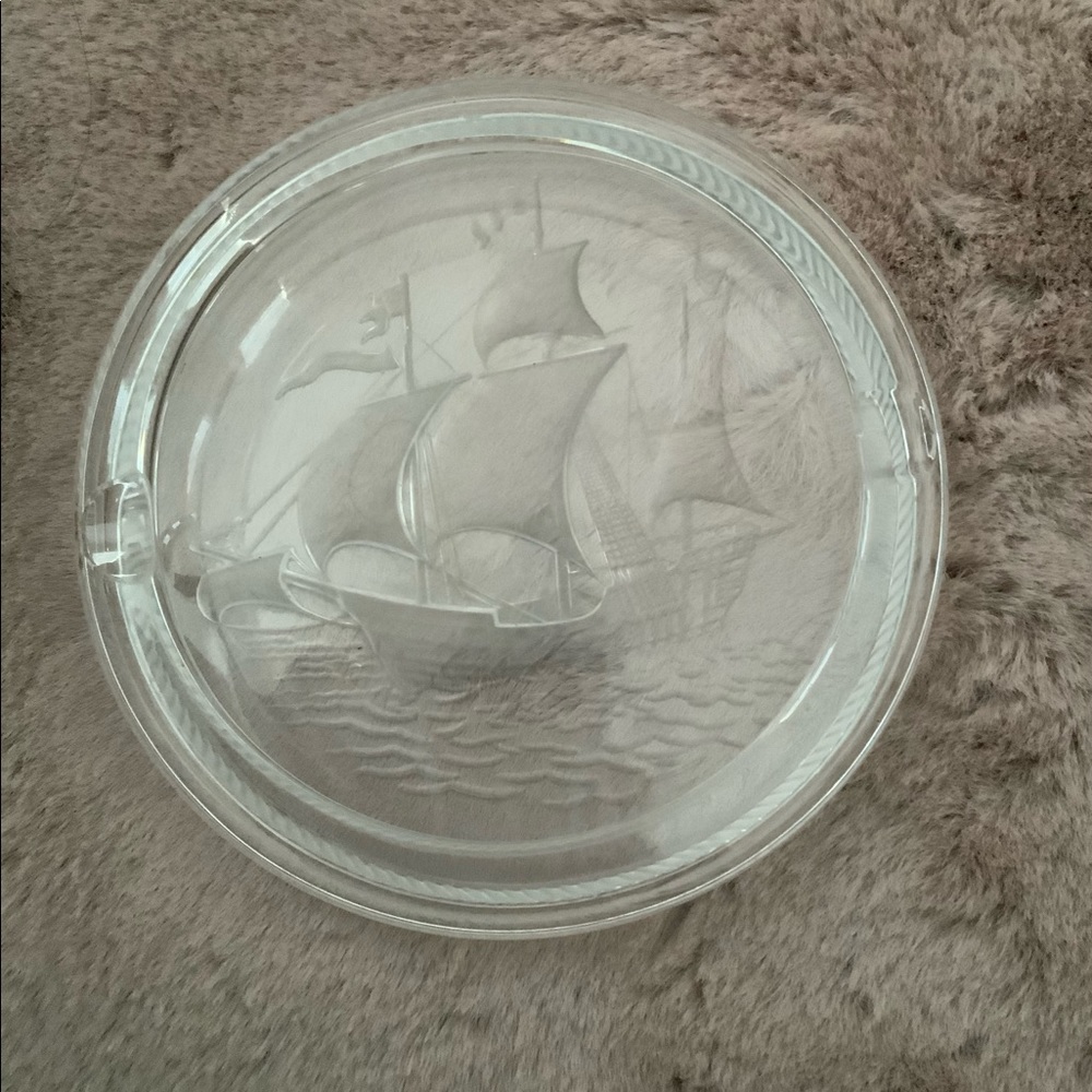 Vintage Lalique Crystal Sailing Ships Ashtray